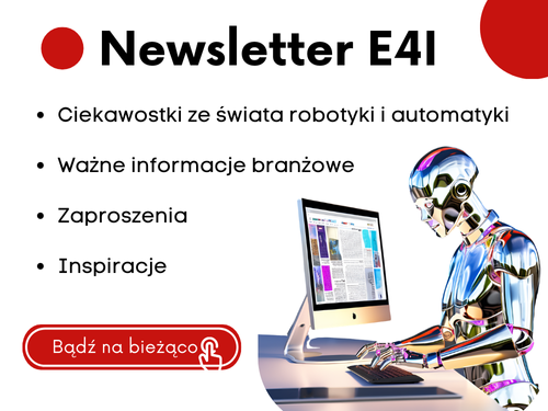 Grafika z tytułem: Newsletter i robotem czytającym newsy na ekranie. Przekierowanie do subskrypcji.