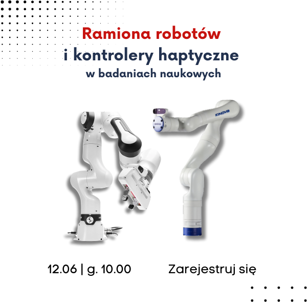 Grafika zapraszająca na webinar obrazująca ramiona robotów Franka i Kinova