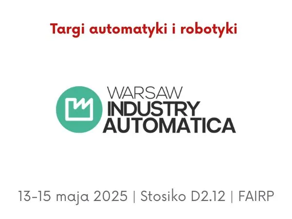 Logo Warsaw Industry Warsaw oraz data targów 15 maja 2025 i numer stoiska D2.12