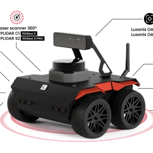 Parametry ROSbot3 i ROSbot3 PRO Grafika przedstawiająca ROSbot3 oraz rozpisane cechy i parametry