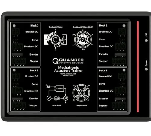 Trenażer siłowników mechatronicznych Quanser Grafika przedstawiająca trenażer siłowników Quanser