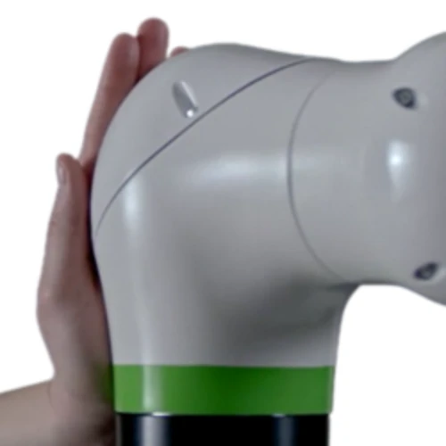 Stop Function Ręka dotykająca ramienia robota